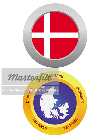 button as a symbol DENMARK flag and map on a white background