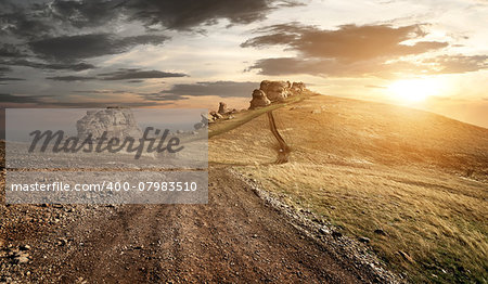 Evening over country road in high mountains