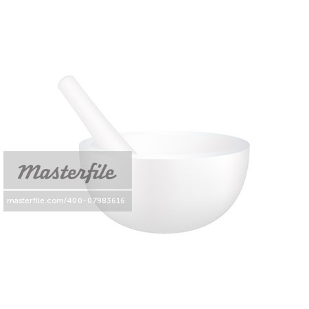 White mortar and pestle on white background