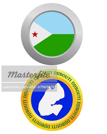 button as a symbol DJIBOUTI flag and map on a white background