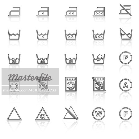 Laundry line icons with reflect on white background, stock vector