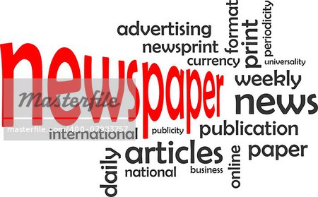 A word cloud of newspaper related items