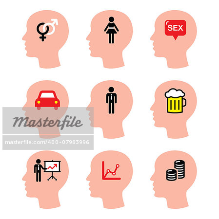 What men think of - icons set isolated on white