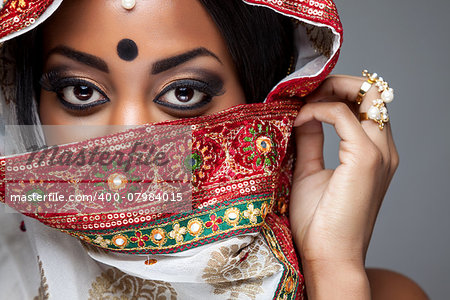 Exotic Indian bride dressed up for wedding ceremony