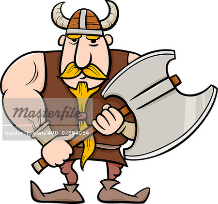 Cartoon Illustration of Viking or Knight with Axe