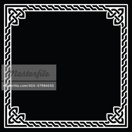 Irish, Celtic black square pattern isolated on black background