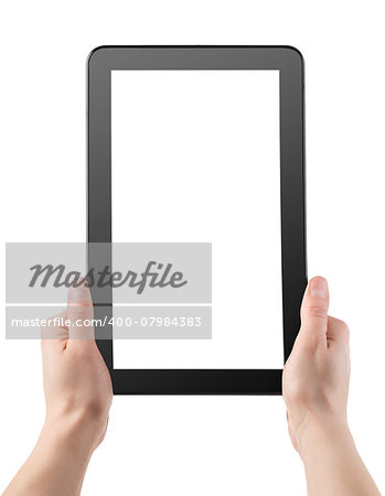 Tablet in hands isolated on a white background