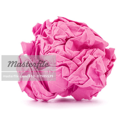 pink crumpled paper ball rolled on a white background