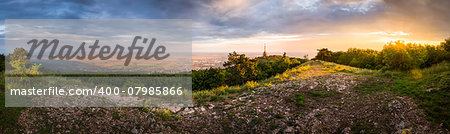 City of Nitra from Above at Sunset with Tourist Path in Foreground as Seen from Zobor Mountain