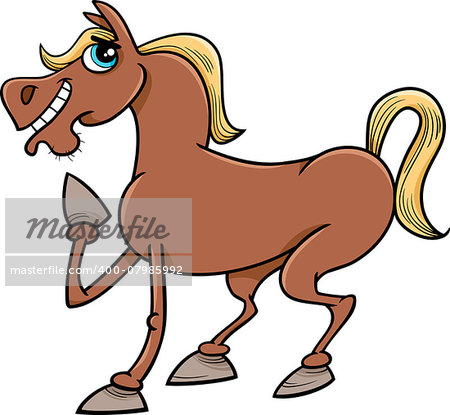 Cartoon Illustration of Funny Horse Farm Animal