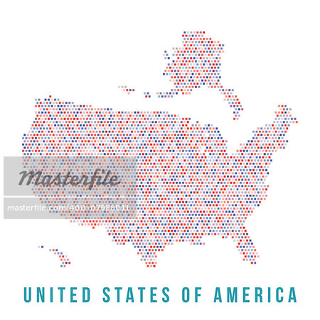 USA map, colored square pixels on white background