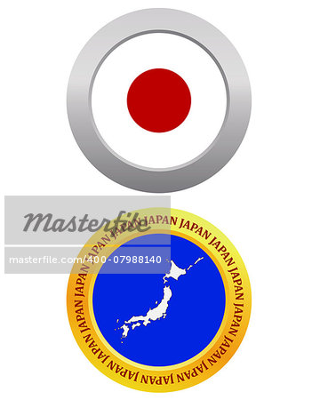 button as a symbol JAPAN flag and map on a white background
