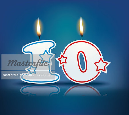 Birthday candle number 10 with flame - eps 10 vector illustration