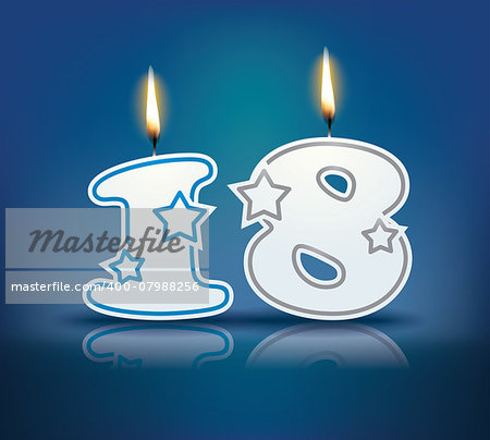 Birthday candle number 18 with flame - eps 10 vector illustration