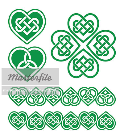 Celtic hearts pattern set isolated on white