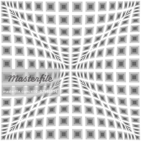 Design monochrome warped checked pattern. Abstract concave textured background. Vector art. No gradient