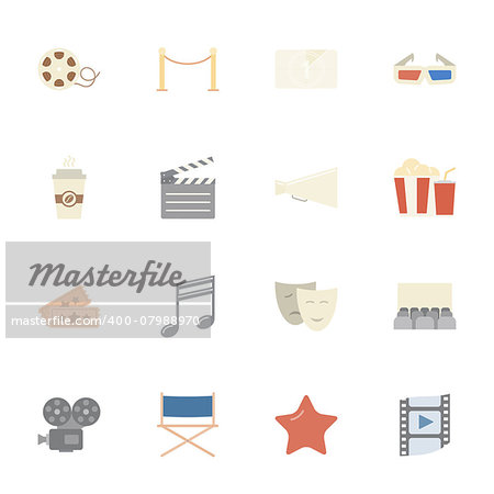 Cinema flat icons set vector graphic design