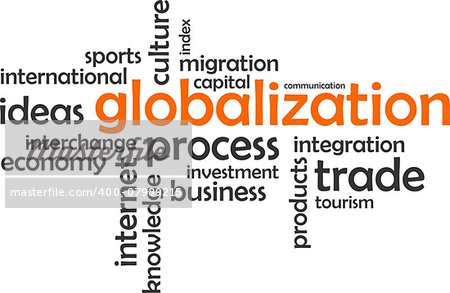 A word cloud of globalization related items