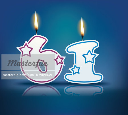Birthday candle number 61 with flame - eps 10 vector illustration