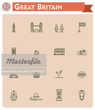Set of the Great Britain traveling related icons