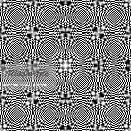 Design seamless monochrome illusion checkered background. Abstract torsion pattern. Vector art. No gradient