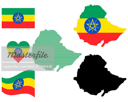 map flag and symbol of Ethiopia on a white background