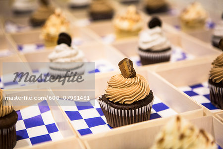 Close-up of Chocolate Cupcakes in Individual Boxes at Bar Mitzvah Close-up of Chocolate Cupcakes in Individual Boxes at Bar Mitzvah