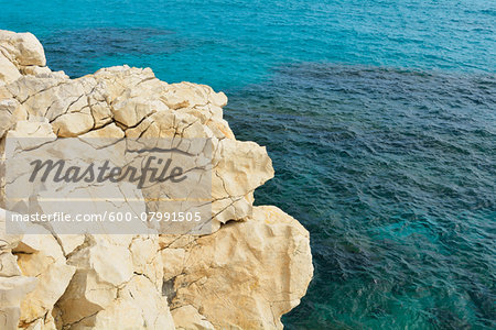 Stone Coast with Blue Sea in Summer, Anse de Sainte Croix, La Couronne, Martigues, Cote Bleue, Mediterranean Sea, Bouches-du-Rhone, Provence-Alpes-Cote d'Azur, France