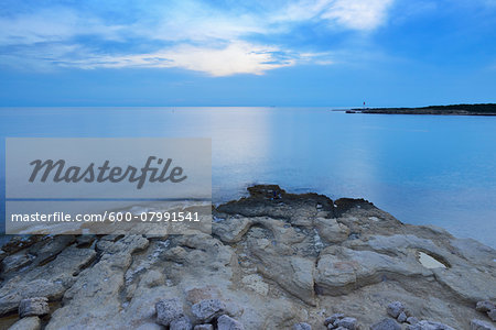 Stone Coast with Sea at Dusk, La Couronne, Martigues, Cote Bleue, Mediterranean Sea, Bouches-du-Rhone, Provence-Alpes-Cote d'Azur, France