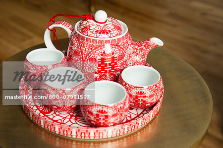 Chinese; ceremony; cups; pot; symbol; tea; tea cup; tea pot; tradition; traditional; tray; wedding