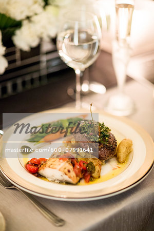 Cod and Filet Mignon with Carrots, Green Beans and Potatoes at Wedding Reception