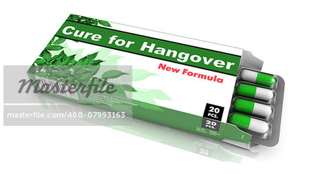 Cure for Hangover - Green Open Blister Pack Tablets Isolated on White.