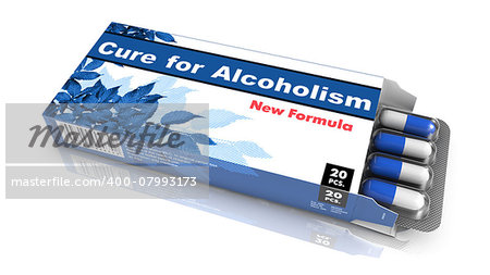 Cure for Alcoholism - Blue Open Blister Pack Tablets Isolated on White.