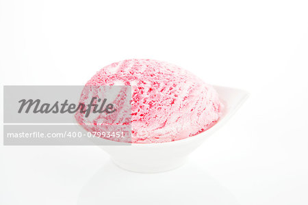 Fruit ice cream in porcelain bowl isolated on white background with clipping path.
