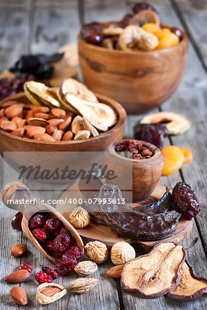 Mix of dried fruits and almonds - symbols of judaic holiday Tu Bishvat.