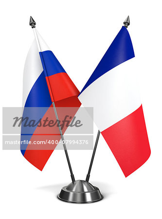Russia and France - Miniature Flags Isolated on White Background.
