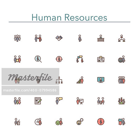 Human resources colored line icons set. Vector illustration.