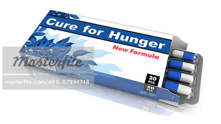 Cure for Hunger - Blue Open Blister Pack Tablets Isolated on White.
