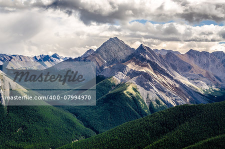 Scenic view of Rocky mountains range in Jasper NP, Alberta, Canada