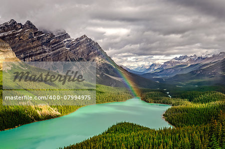 Scenic mountain view of Peyto lake valley, Canadian Rockies, Alberta, Canada