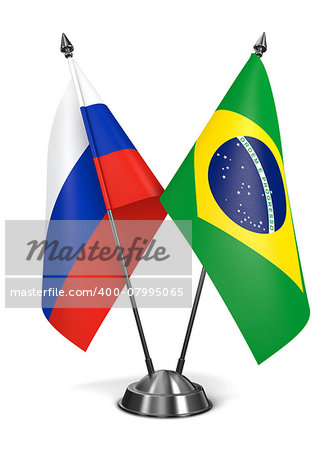 Russia and Brazil - Miniature Flags Isolated on White Background.