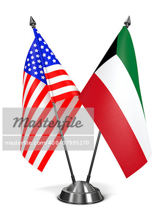 USA and Kuwait - Miniature Flags Isolated on White Background.