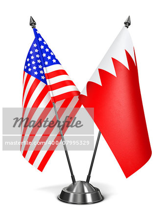 USA and Bahrain - Miniature Flags Isolated on White Background.