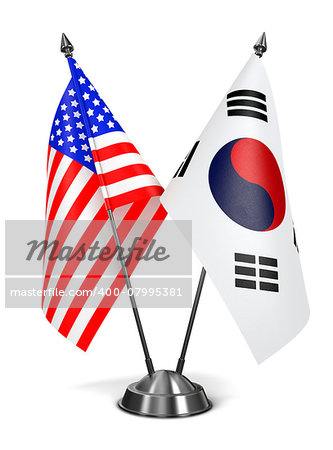USA and South Korea - Miniature Flags Isolated on White Background.