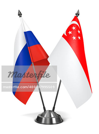 Russia and Singapore - Miniature Flags Isolated on White Background.