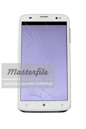 Broken Touch Screen Smartphone On White Background