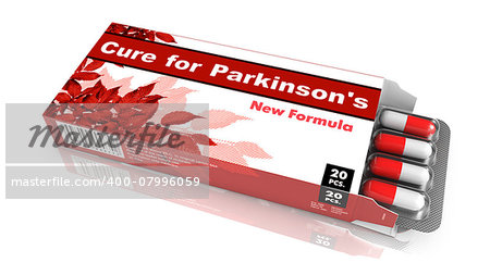 Cure for Parkinsons - Red Open Blister Pack Tablets Isolated on White.