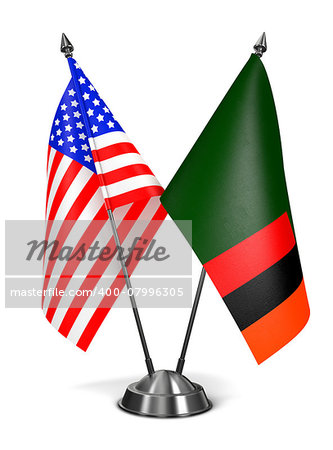 USA and Zambia - Miniature Flags Isolated on White Background.