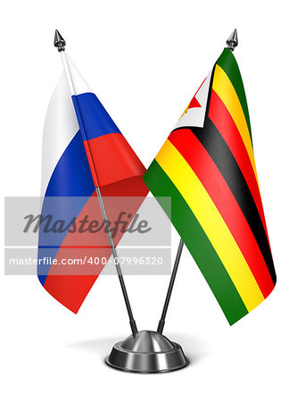 Russia and Zimbabwe - Miniature Flags Isolated on White Background.