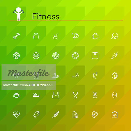 Fitness and a healthy lifestyle line icons set. Vector illustration. Geometric background.